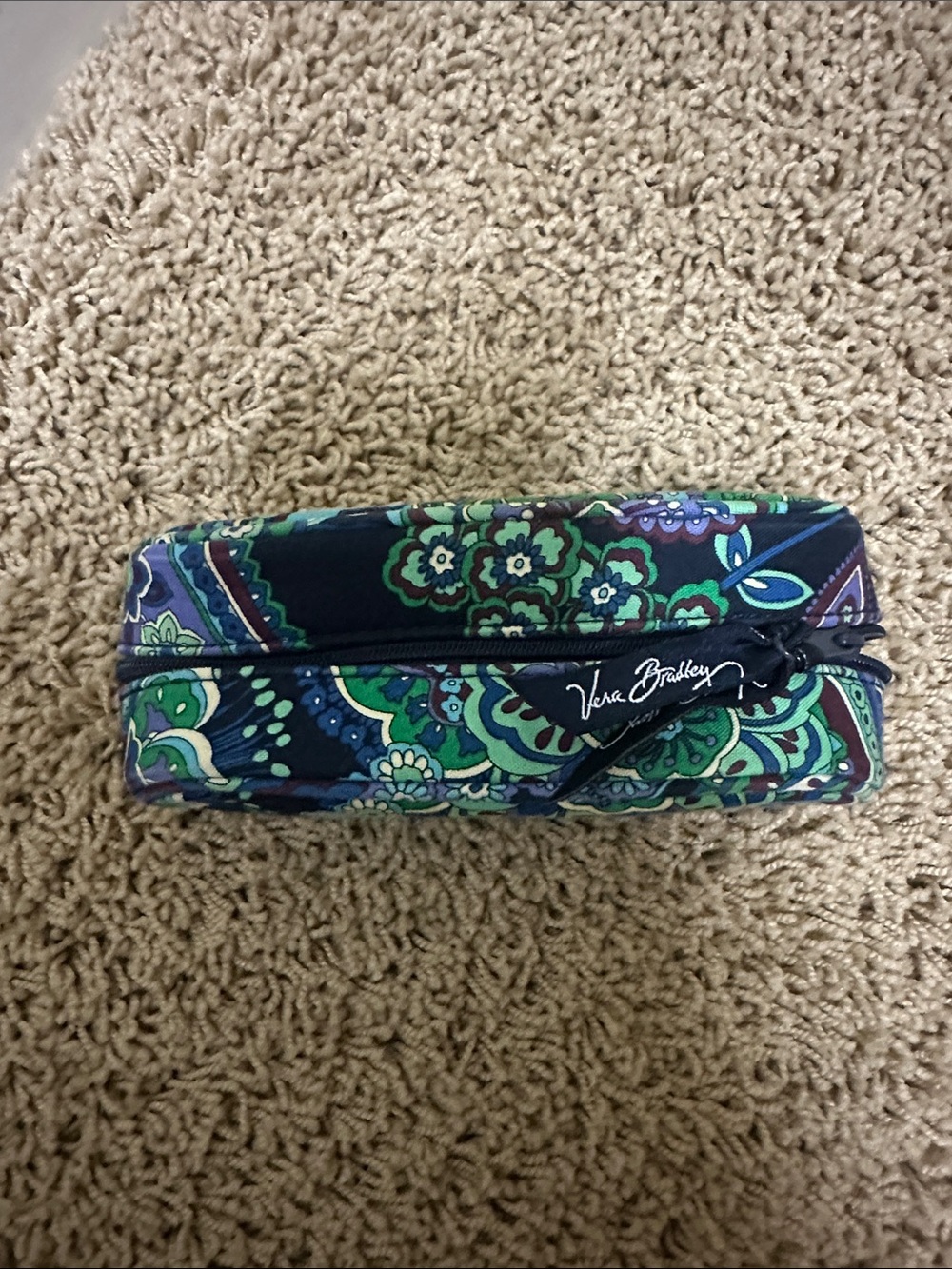 Vera Bradley Navy and Green Floral Zip Pouch Glasses Case